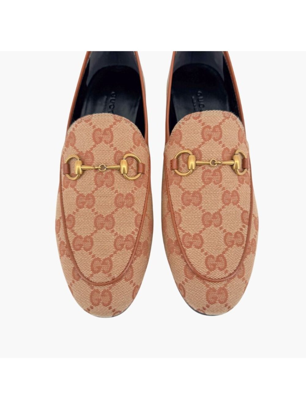 Gucci Jordaan Horsebit Loafers Size 37 US 7 Beige GG Monogram Canvas Flat Shoe - Picture 5 of 15